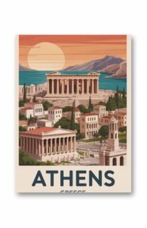 Vintage Travel Poster of the Acropolis and Parthenon in Athens, Greece  