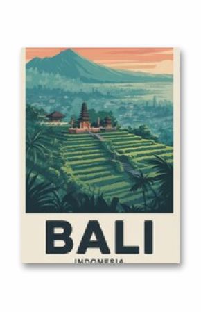 Retro Travel Poster of Bali Temple in Indonesia