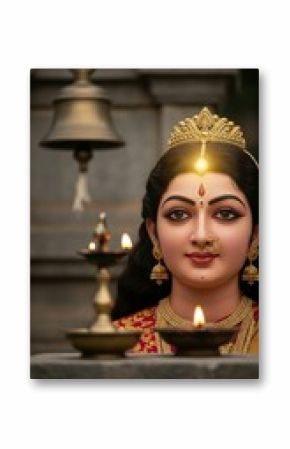 Ai generated image of closeup portrait of a serene hindu goddess statue