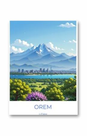 Orem Utah United states Travel Poster Illustration Print Decor Gift Canvas Wall Art Gift