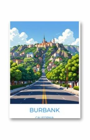 Burbank California United states Travel Poster Illustration Print Decor Gift Canvas Wall Art Gift