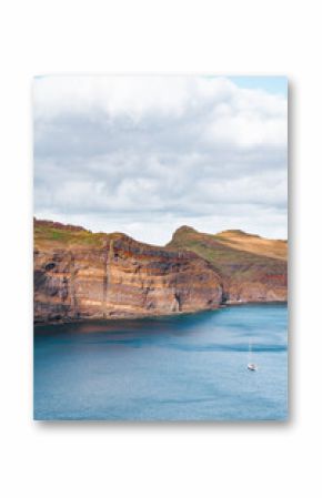 Peaceful coastal landscape of Ponta de São Lourenço, Madeira with rocky cliffs and calm blue ocean