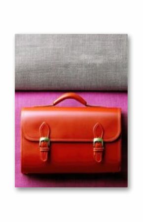 Vintage Red Leather Suitcase on Textured Canvas Background