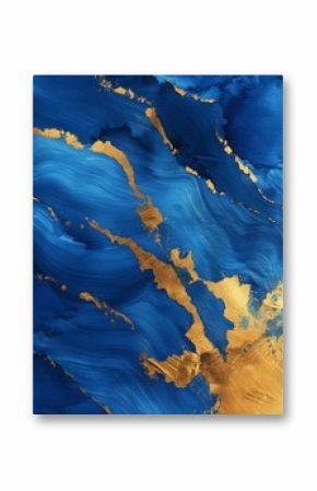 watercolor strokes in vibrant cobalt and gold, fluid organic patterns, plain background, realistic style, bright studio lighting, rich tones, off-center composition with negative space on right