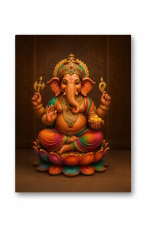 Colorful Lord Ganesha Statue Sitting on Lotus