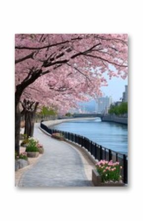 Soft Pink Sakura Tunnel Framing a Winding Pathway