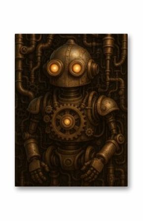 Steampunk robot with glowing eyes