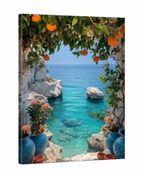 View at the Mediterranean sea from patio, relax and travel concept 