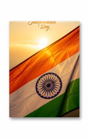 Happy Independence Day India. Vertical shot of Indian National Flag waving in the air on a sunny day.