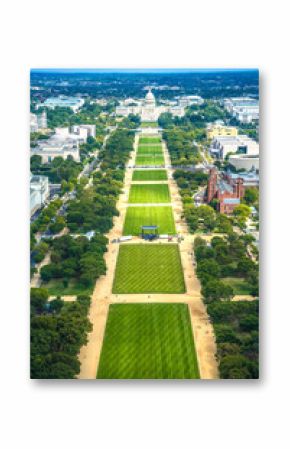 Washington DC cityscape aerial panoramic view, US Capitol and the mall view