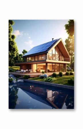 Modern eco-friendly house by a pond