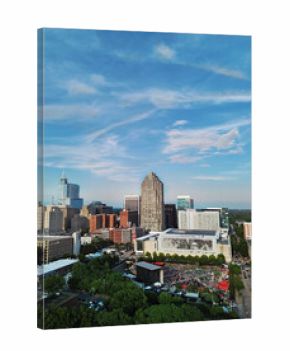 Aerial view of the Raleigh NC skyline and downtown amphitheater