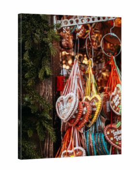 Christmas market in Munich, Germany. Gingerbread Hearts