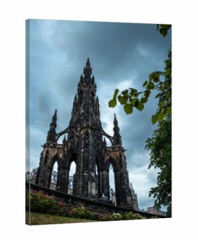 Gothic Spire of the Scott Monument in Princes Street Gardens under Moody Skies - Edinburgh, Scotland