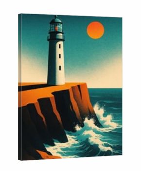 Lighthouse cliff ocean sunset art