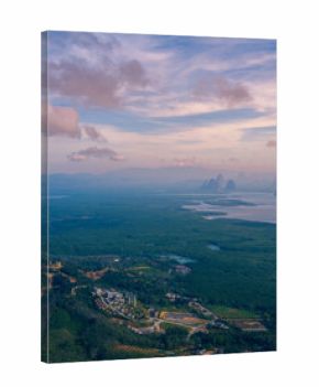 Landscape of Fishing village on Phang Nga bay. Aerial view Hong green lush tropical island, travel Thailand