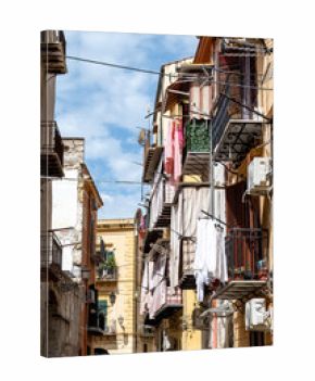 View of streets of Palermo, citylife, ancient baroque churches, old narrow streets, Norman palaces, markets, Sicilian vacation destination, South of Italy