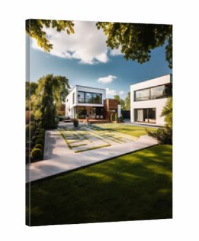 Modern house architecture outdoors backyard.
