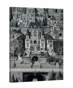 Intricate monochrome architectural fantasy mobile wallpaper