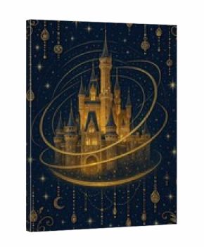 Magical castle with celestial elements.