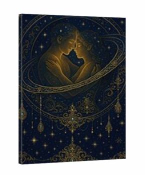 Celestial lovers in cosmic embrace.
