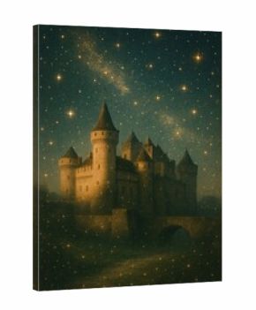 Enchanted castle under starry sky.