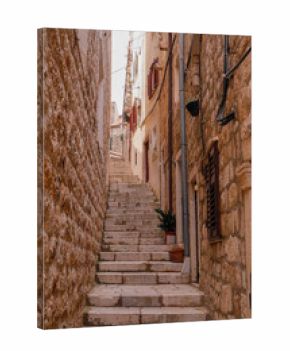 Long Ascending Stone Alleyway in Dubrovnik, Croatia