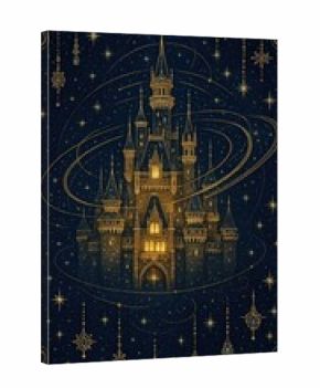 Magical castle under starry sky.