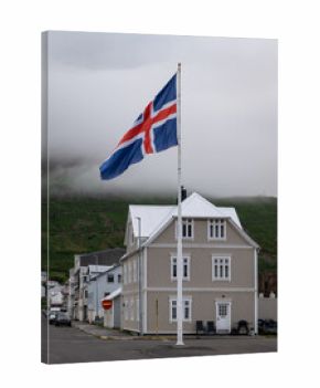  Icelandic flag in city Siglufjordur in Iceland
