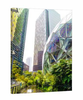 Modern Buildings and Skyscrapers on Seattle City Street