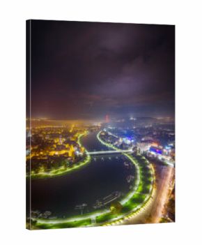 defaultKrakow downtown aerial drone view main square at dusk, Poland Europe. Drone photo from above of old town, aerial view of Krakow