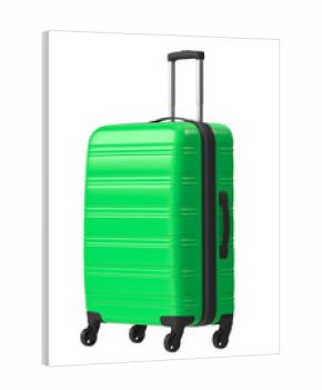Bright green rolling suitcase isolated on a white background for travel