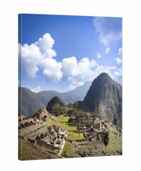 Vertical view of Machu Picchu and surrounding mountains
