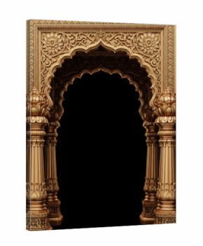 Ornate Golden Archway with Intricate Carvings and Lotus Motifs graphic design isolated on a transparent background