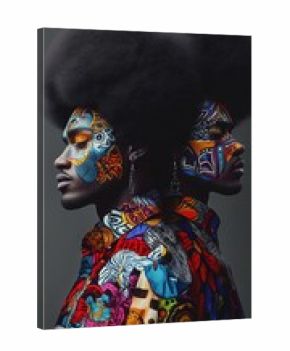 Two Men Showcase Vibrant Shirts With Striking Patterns During a Fashion Shoot in a Studio Setting.