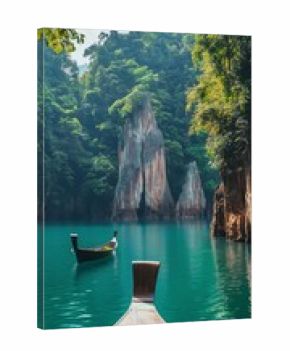 Scenic View of Traditional Boats in Turquoise Water Surrounded by Lush Green Hills