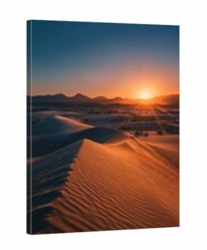 Stunning Desert Landscape With Rolling Dunes and Mountain Backdrop at Sunset