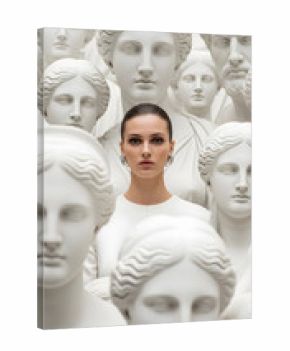 Timeless Beauty: A Modern Woman Among Classical Statues