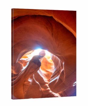 Scenic view of Antelope Canyon with warm summer light enhancing textures of rocks and sand