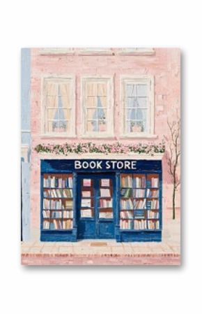 Quaint Book Shop with Folk Art-Inspired Illustrations and Colorful Quilts Generative AI