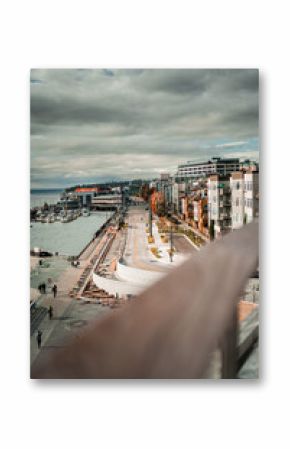 Seattle Waterfront Park on Alaska Way. New Park connected to Pikes Place Market overlooking the Great Wheel.