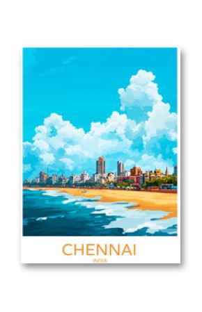 Chennai India Poster Illustration Travel Print Decor Gift Paper Canvas Wall Retro Art