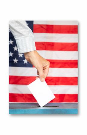 usa elections the hand of voter putting her vote in the ballot box