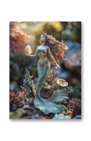 Magical mermaid statue in underwater scene