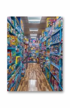 Classic 90s Toy Store Interior with Bright Packaging and Popular Toys for Nostalgic Enthusiasts