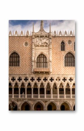 Venice, Italy - February 11, 2024: Courtyard of Doge`s Palace or Palazzo Ducale in Venice. Doge`s Palace is one of the main tourist attractions in Venice. Renaissance architecture in Italy.