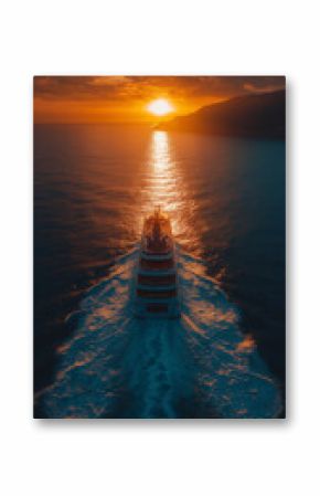 Luxury cruise ship sailing on calm sea at sunset