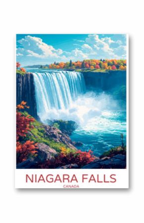 Niagara Falls Poster Illustration Travel Print Decor Gift Paper Canvas Wall Retro Art