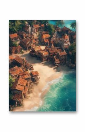 Pirate Island Tabletop RPG Map, Tropical Coast Fantasy Roleplaying Exterior Town Ocean Dungeon Village Battlemap, Adventure Games Beach Encounter Gaming Art Design, TTRPG Building Architecture Concept