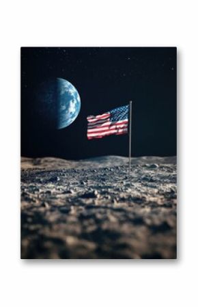Image of an American flag planted on the lunar surface